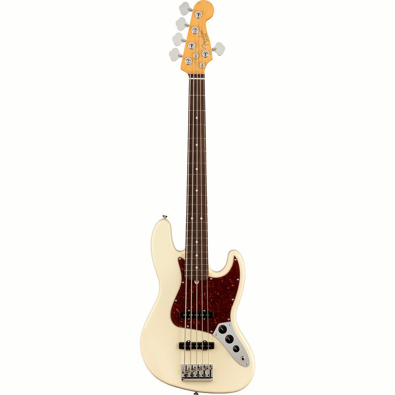 Foto van Fender american professional ii jazz bass v olympic white rw 5-snarige elektrische basgitaar met koffer