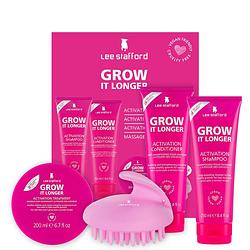Foto van Lee stafford grow it longer set - shampoo, conditioner & haarmasker - met massageborstel - stimuleert haargroei