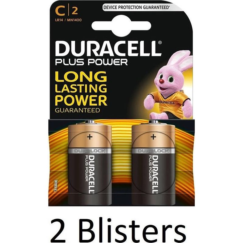 Foto van 4 stuks (2 blisters a 2 st) duracell plus power c batterijen