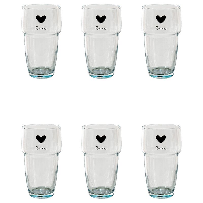 Foto van Haes deco - set van 6 waterglazen - ø 8x13 cm / 250 ml - glas - love birds