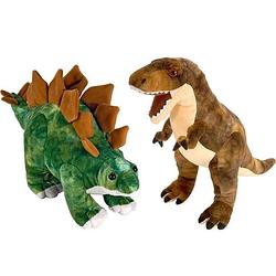 Foto van Setje van 2x dinosaurus knuffels t-rex en stegosaurus van 25 cm - knuffeldier