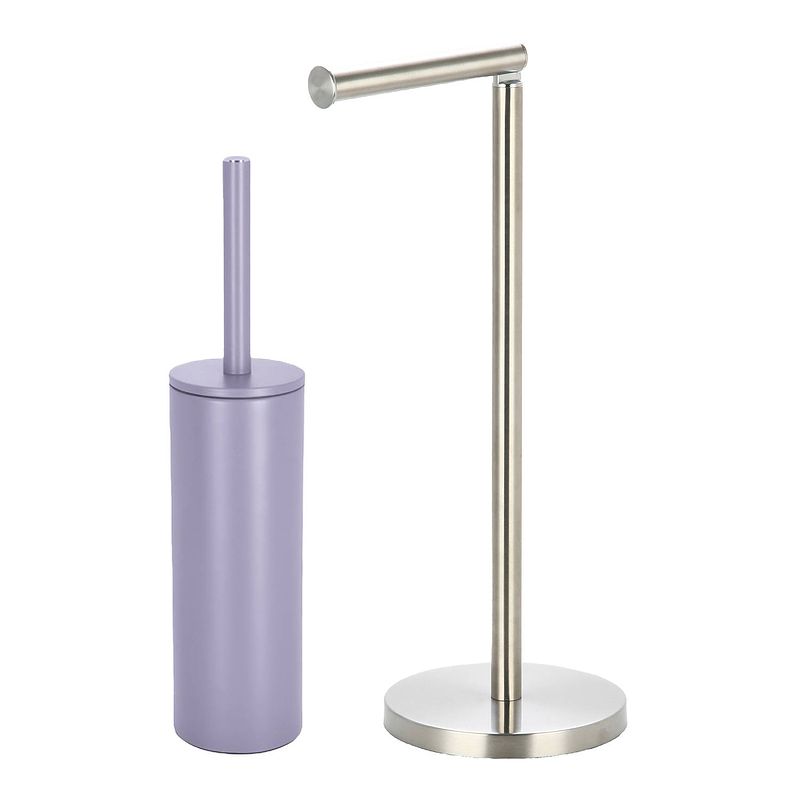 Foto van Spirella badkamer accessoires set - wc-borstel/toiletrollen houder - lila paars/zilver - badkameraccessoireset