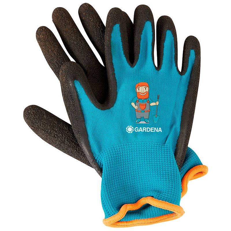 Foto van Gardena tuinhandschoenen junior polyester turquoise/zwart maat 2