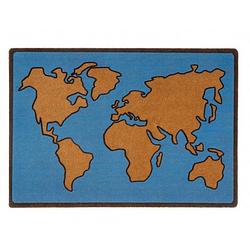 Foto van Balvi deurmat world map 65 x 45 cm polyester/pvc blauw/bruin