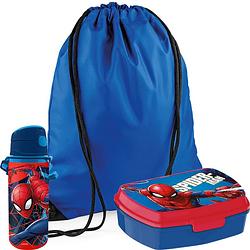 Foto van Marvel spiderman lunchbox set voor kinderen - 3-delig - blauw - incl. gymtas/schooltas - lunchboxen