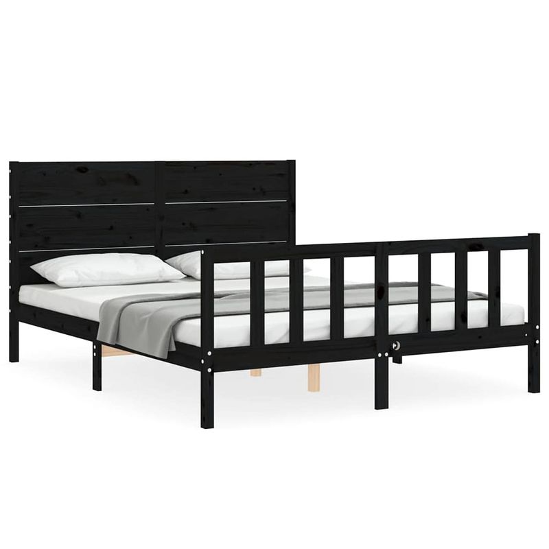 Foto van The living store bedframe - grenenhout - zwart - 205.5 x 165.5 x 100 cm - multiplex lattenbodem