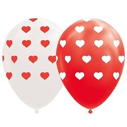 Foto van Wefiesta ballonnen hartjes 12 cm latex rood/wit 8 stuks