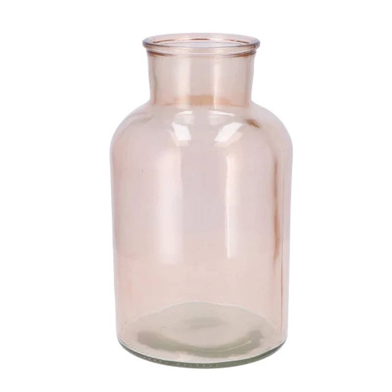 Foto van Dk design bloemenvaas melkbus fles - helder glas zachtroze - d17 x h30 cm - vazen