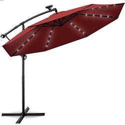 Foto van Tillvex - parasol led solar ø 3m, rood vrijdragende parasol balkon tuinparasol slinger aluminium