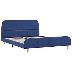 Foto van The living store klassiek bedframe - blauw - 208 x 146 x 81 cm - geschikt voor 140 x 200 cm matras - hout en ijzer