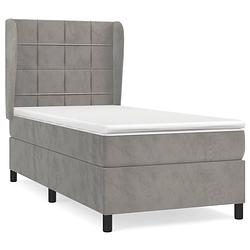 Foto van The living store boxspringbed - fluweel - pocketvering - middelhard - lichtgrijs - 193x93x118/128 cm - 90x190x20 cm -