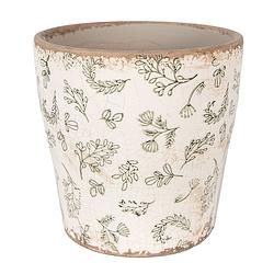 Foto van Clayre & eef bloempot ø 14x13 cm groen beige keramiek rond bloemen bloempot binnen plantenpot plant pot groen bloempot