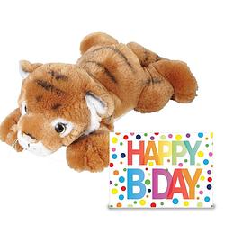 Foto van Knuffel tijger 25 cm cadeau sturen met xl happy birthday wenskaart - knuffeldier