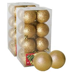 Foto van 32x stuks kerstballen goud glitters kunststof 5 cm - kerstbal