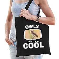 Foto van Dieren steenuil tasje zwart volwassenen en kinderen - owls are cool cadeau boodschappentasje - feest boodschappentassen