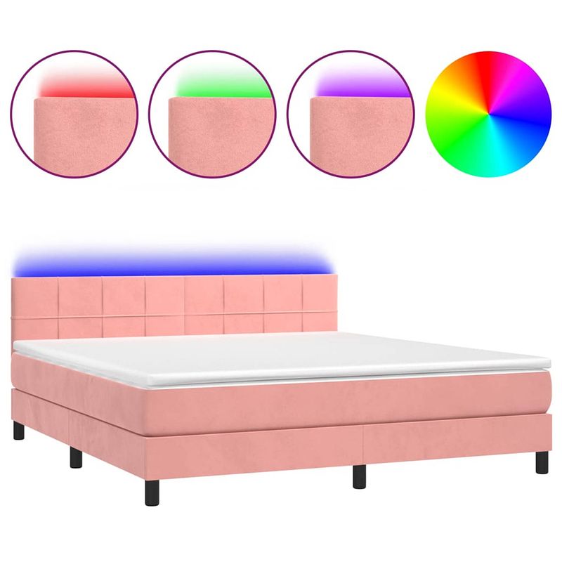 Foto van The living store boxspring met matras en led fluweel roze 180x200 cm - bed