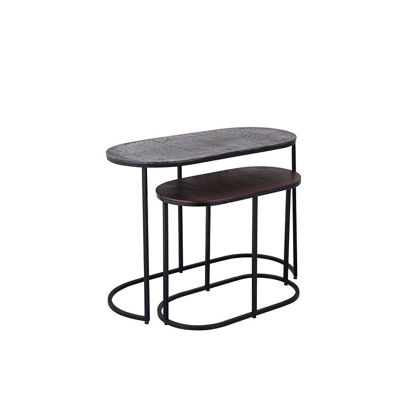 Foto van Ptmd janca black iron sidetable oval aluminum top sv2