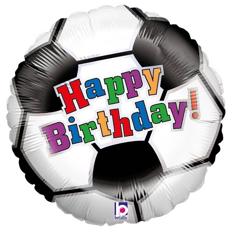 Foto van Folie ballon gefeliciteerd/happy birthday voetbal 46 cm met helium gevuld - ballonnen