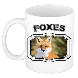 Foto van Dieren vos beker - foxes/ vossen mok wit 300 ml - feest mokken