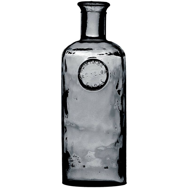 Foto van Natural living bloemenvaas olive bottle - smoke grijs transparant - glas - d13 x h35 cm - fles vazen - vazen