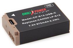 Foto van Chilipower accu lp-e12 usb-c versie voor canon - 875mah