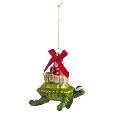 Foto van Kerstbal schildpad - groen glas - 12x11x13 cm - leen bakker