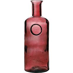 Foto van Natural living bloemenvaas olive bottle - robijn rood transparant - glas - d13 x h35 cm - fles vazen - vazen