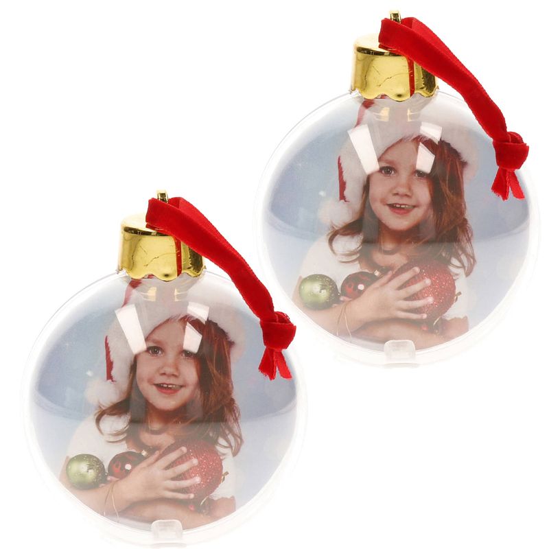 Foto van 2x stuks diy foto/fotolijst kunststof kerstballen transparant 8 cm - kerstbal