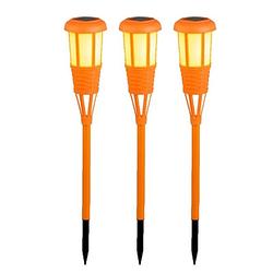 Foto van 3x stuks solar tuinfakkel/tuinlamp oranje op zonne-energie 61 cm - fakkels