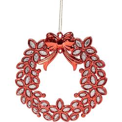 Foto van Decoratieve hanger met glitter - 13 x 13 cm - rood