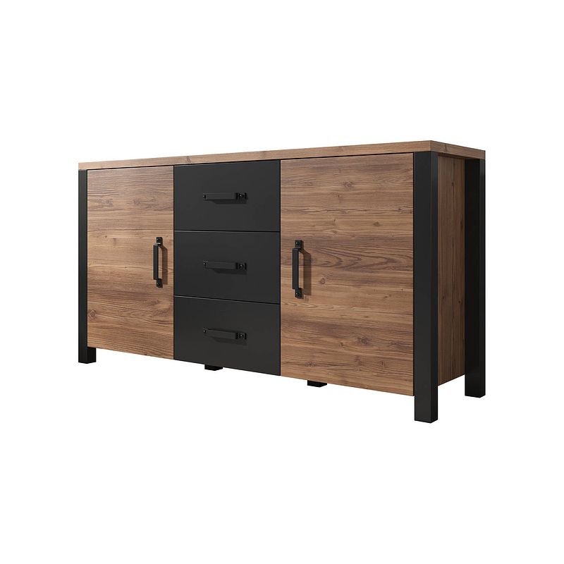 Foto van Meubella dressoir olivia - zwart - eiken - 147 cm