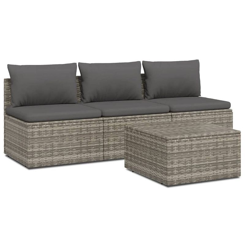 Foto van Vidaxl 4-delige loungeset met kussens poly rattan grijs