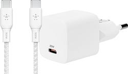 Foto van Bluebuilt power delivery oplader 20w + belkin usb c kabel 3m nylon wit