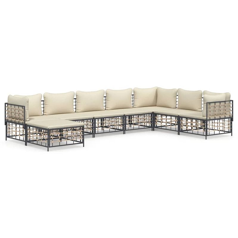 Foto van Vidaxl 8-delige loungeset met kussens poly rattan antracietkleurig