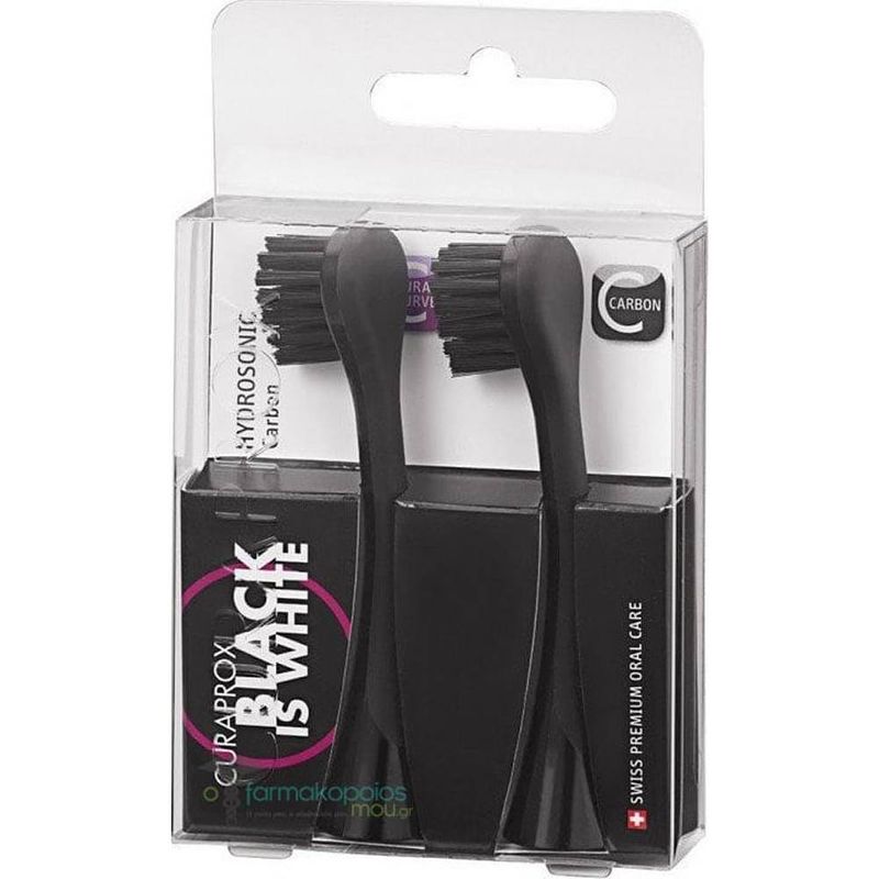 Foto van Curaprox black is white opzetborstel voor elektrische tandenborstel 2 stuk(s) zwart