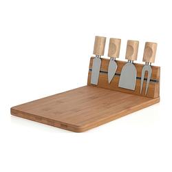 Foto van Excellent houseware bamboe kaasplank met 4 mesjes