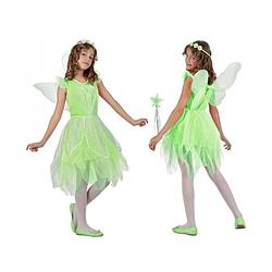 Foto van Groen toverfee/elf kostuum met vleugels voor meisjes 128 (7-9 jaar) - carnavalsjurken