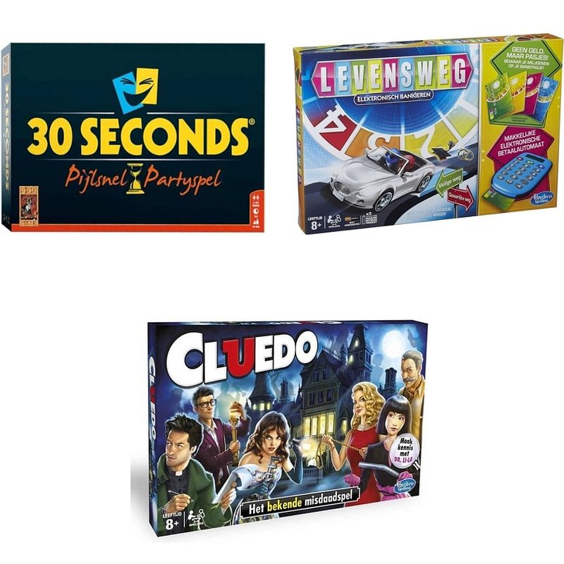 Foto van Spellenbundel - 3 stuks - 30 seconds & levensweg elektronisch bankieren & cluedo