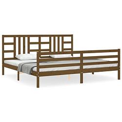 Foto van The living store bedframe massief grenen - multiplex lattenbodem - 205.5 x 205.5 x 100 cm - honingbruin