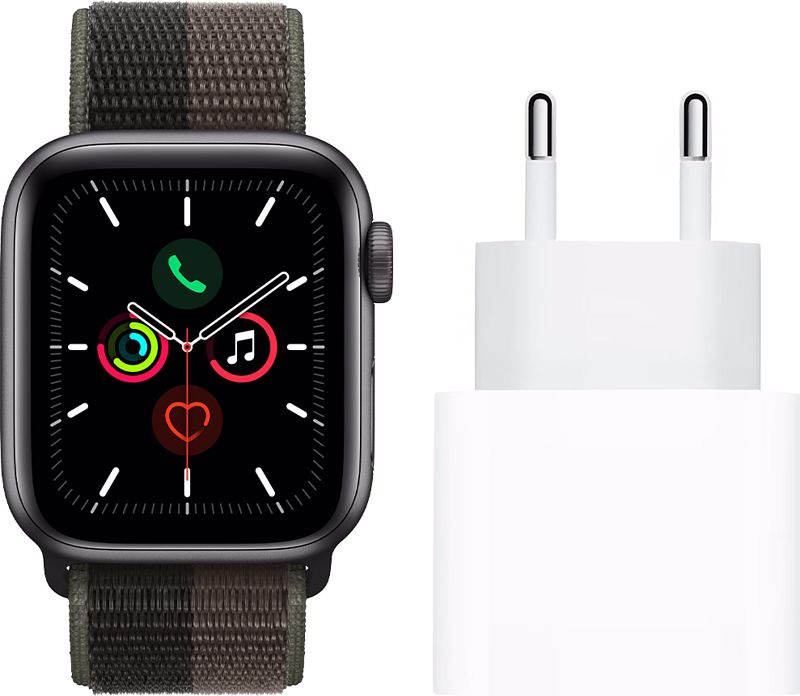 Foto van Apple watch se 4g 40mm space gray aluminium tornado/grijs sport loop + oplader 20w