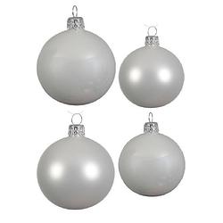 Foto van Glazen kerstballen pakket winter wit glans/mat 38x stuks 4 en 6 cm - kerstbal