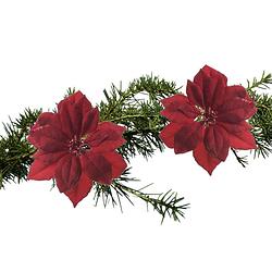 Foto van 2x stuks kerstboom decoratie bloemen rood glitter op clip 24 cm - kunstbloemen