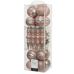 Foto van 60x stuks kunststof kerstballen en ornamenten lichtroze mix - kerstbal