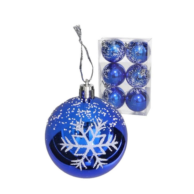 Foto van Gerimport kerstballen - gedecoreerd - 6x st - 6 cm - kunststof - blauw - kerstbal