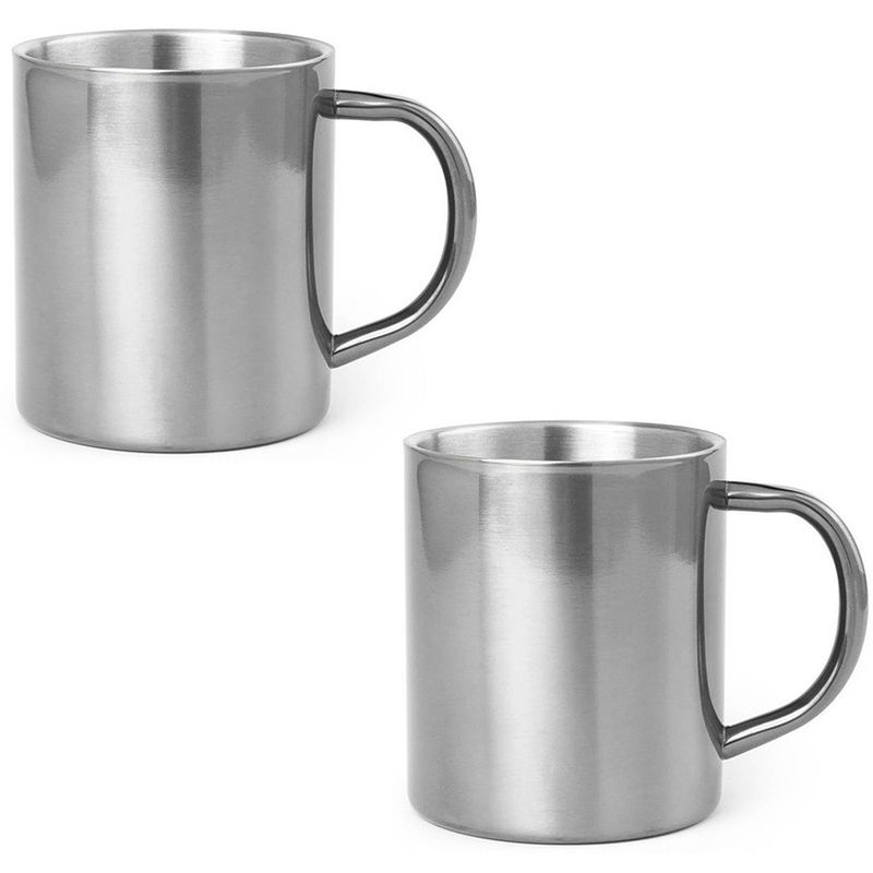 Foto van 2x drinkbekers/mokken zilver rvs 280 ml - bekers