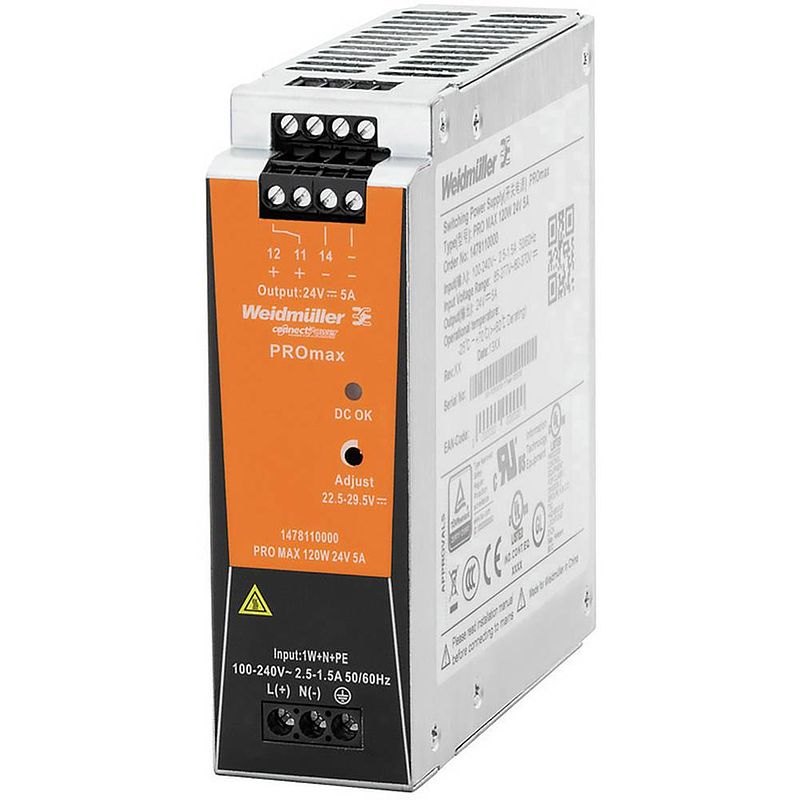 Foto van Weidmüller pro top3 240w 24v 10a schakelnetvoeding 24 v/dc 10 a 240 w