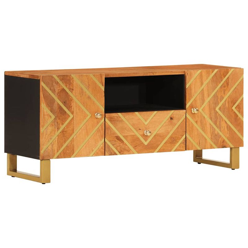 Foto van Vidaxl tv-meubel 105x33,5x46 cm massief mangohout bruin en zwart