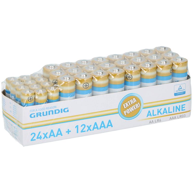 Foto van Grundig - multi-pak - alkaline batterijen - 36 stuks - 24 aa + 12 aaa