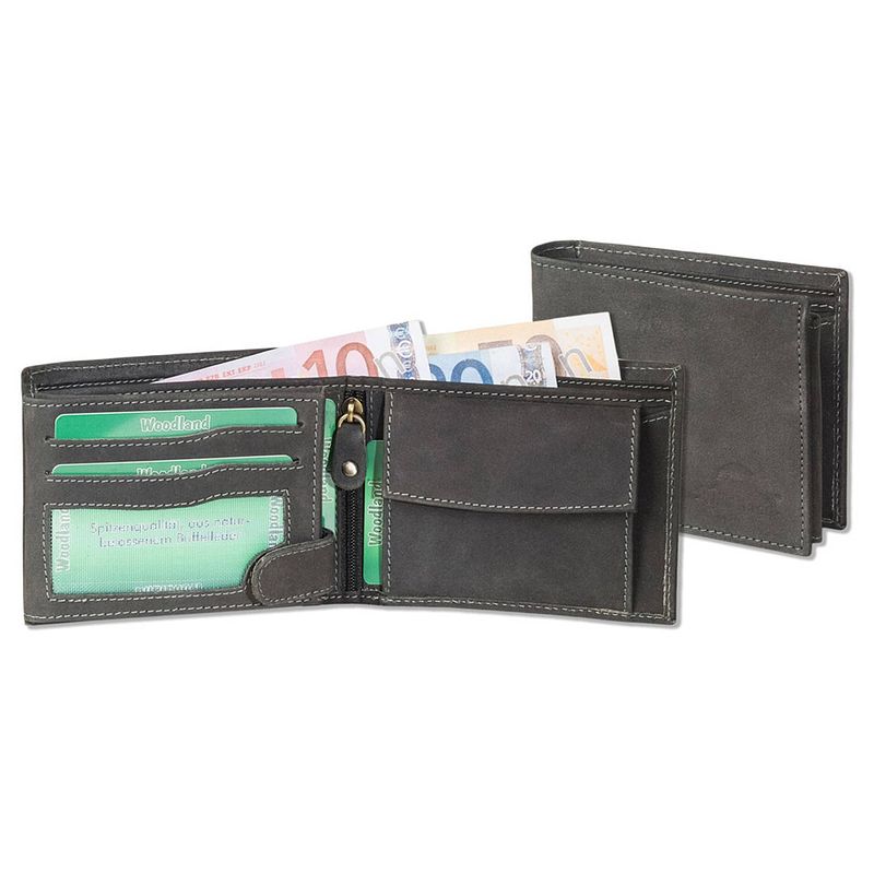 Foto van Woodland heren portemonnee billfold met rfid bescherming leer antraciet