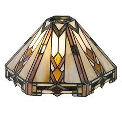 Foto van Lumilamp lampenkap tiffany 26*22*15 cm / kh 6 cm beige, bruin glas in lood driehoek art deco glazen lampenkap beige